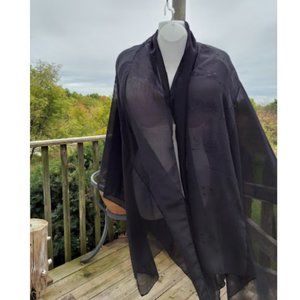 Soo Hoo Womens Plus Size Wearable Art Black Sheer Shawl Swim Cover Kimono Style